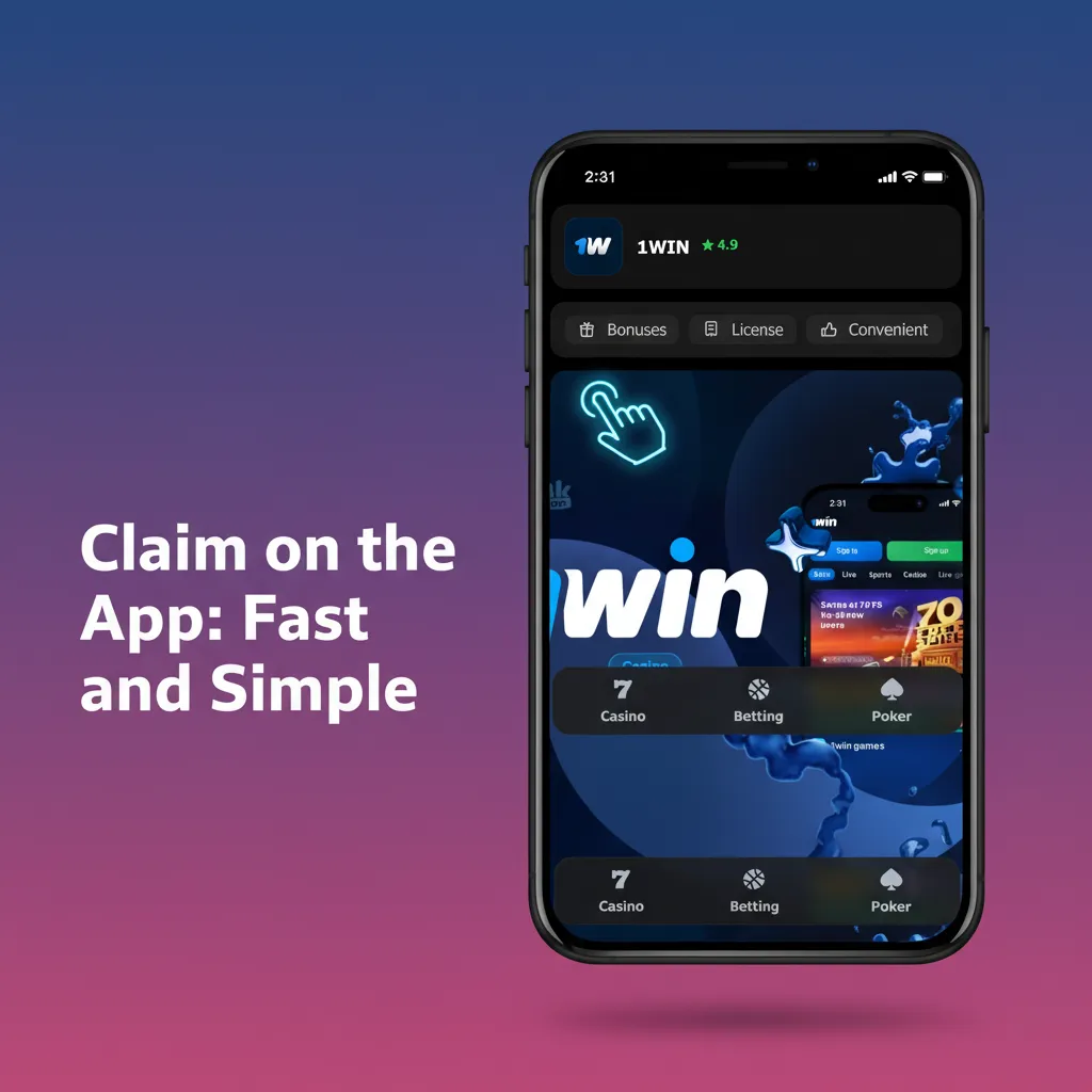 Claim on the App: 1win Android/iOS steps to install, sign in, select welcome bonus in Promotions, deposit, track wagering.