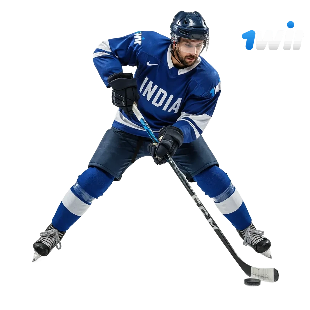 Start Betting on Ice Hockey in Minutes—1win banner with live markets, moneyline, live stats, cashout, and INR welcome bonus.
