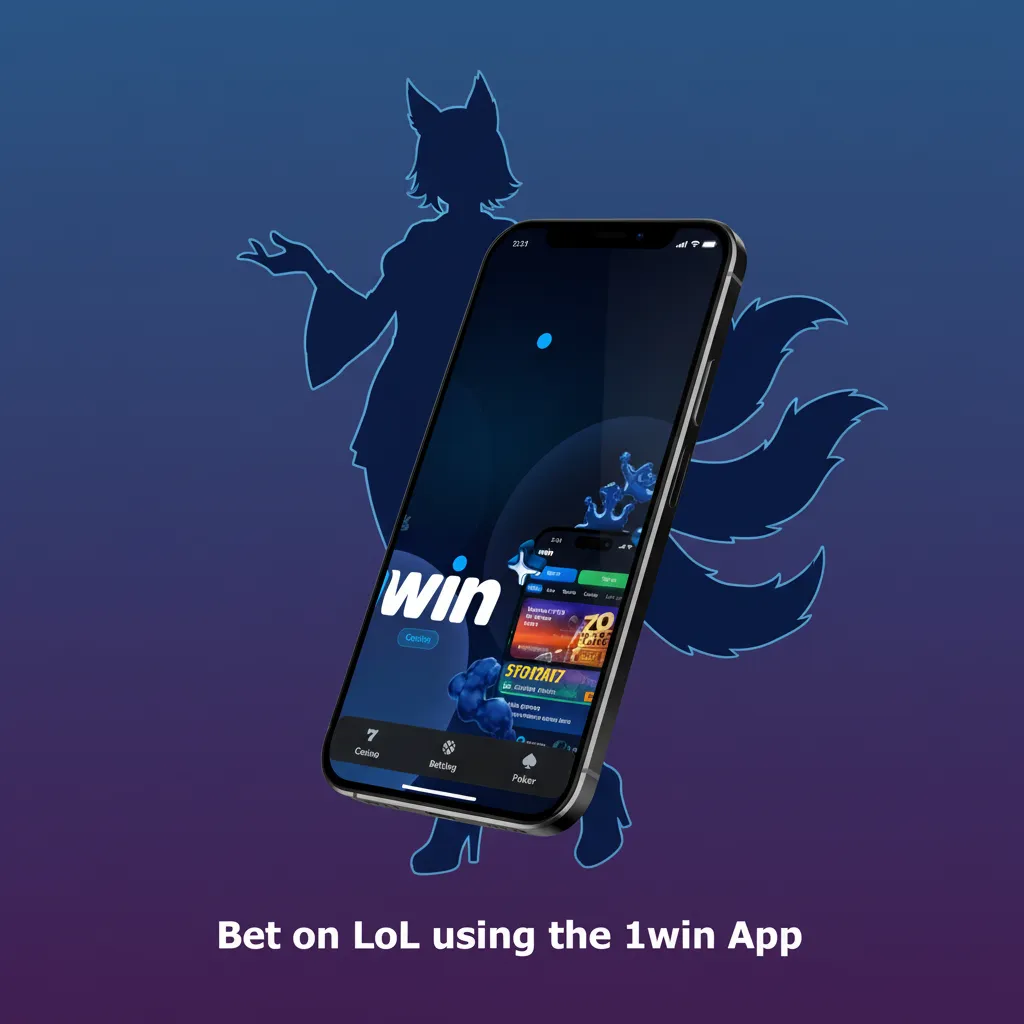 Phone with 1win app showing League of Legends betting with live odds, fast markets, and INR deposit options.
