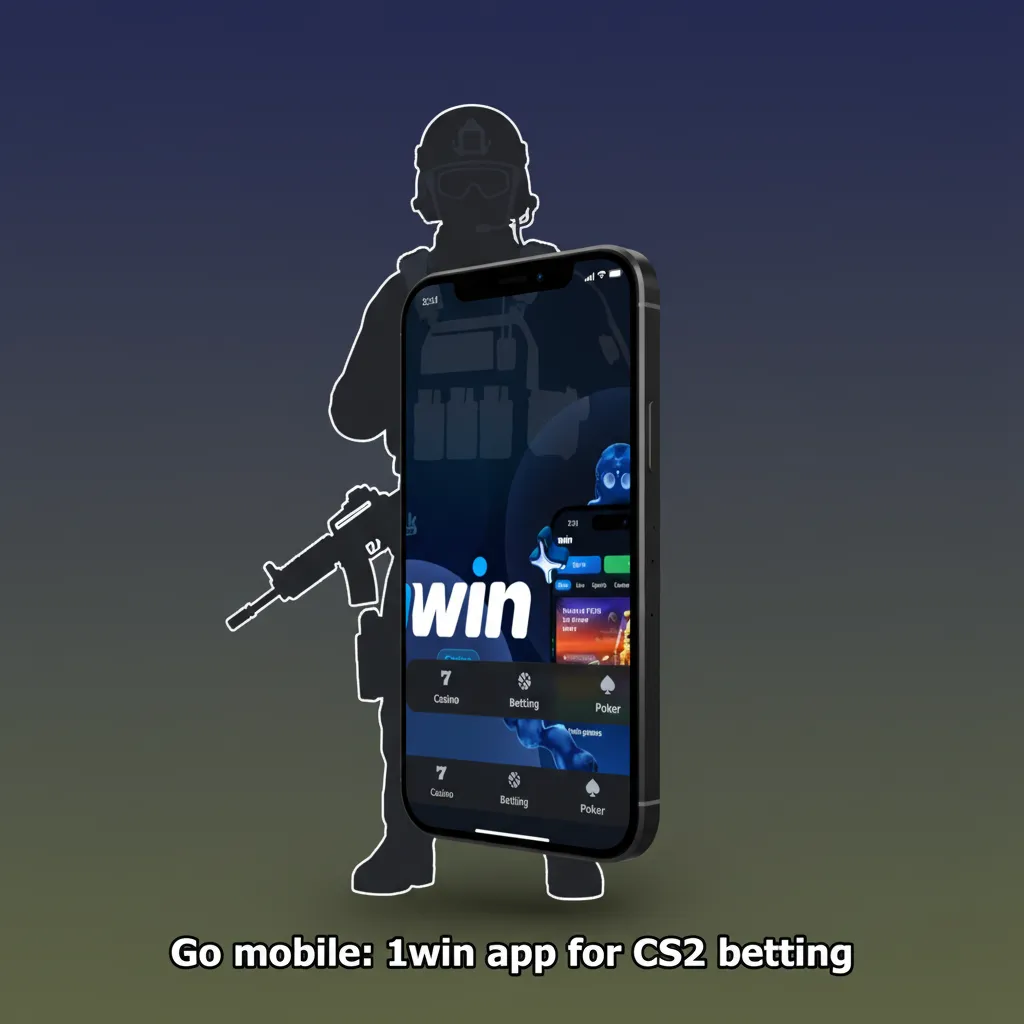 Phone showing 1win CS2 betting app with live odds, quick slips, and notifications for users in India