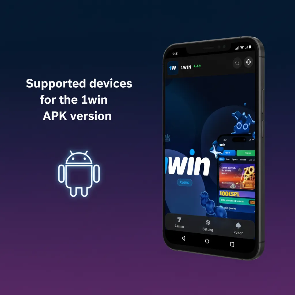 1win APK supported devices in India: table listing Samsung S24/A55, OnePlus 12, Pixel 8, Xiaomi 14, Oppo Find X7, and more.