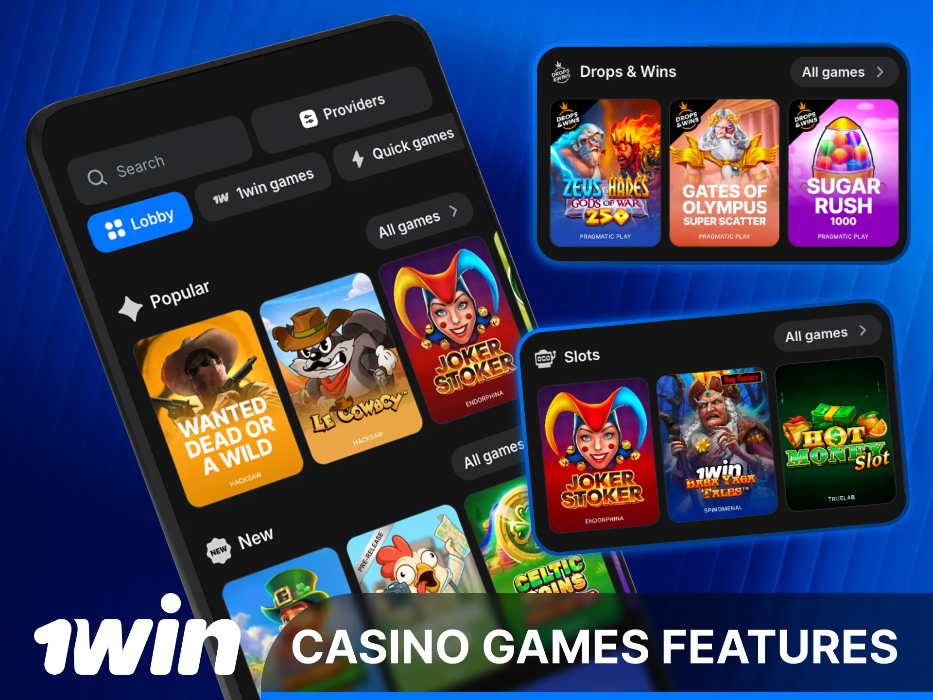 Try various Casino Games features in the 1win Android App.