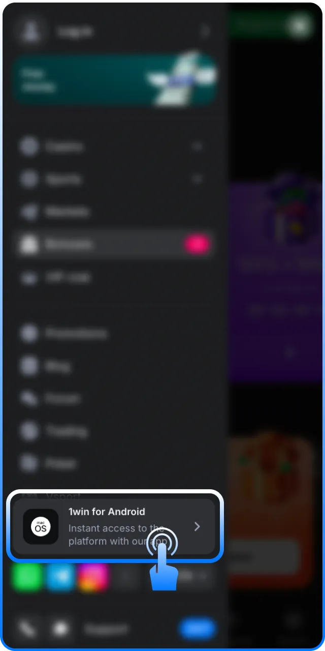 Get the 1win Android App APK file on your device.