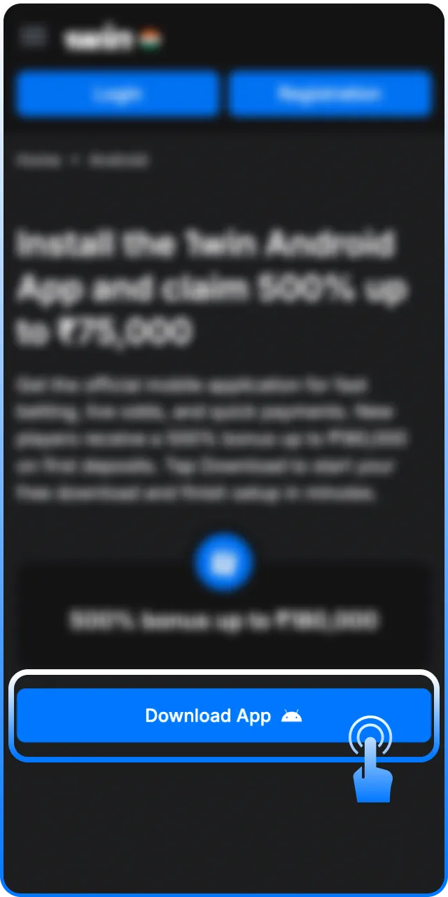 Click the download button for the 1win Android App APK.