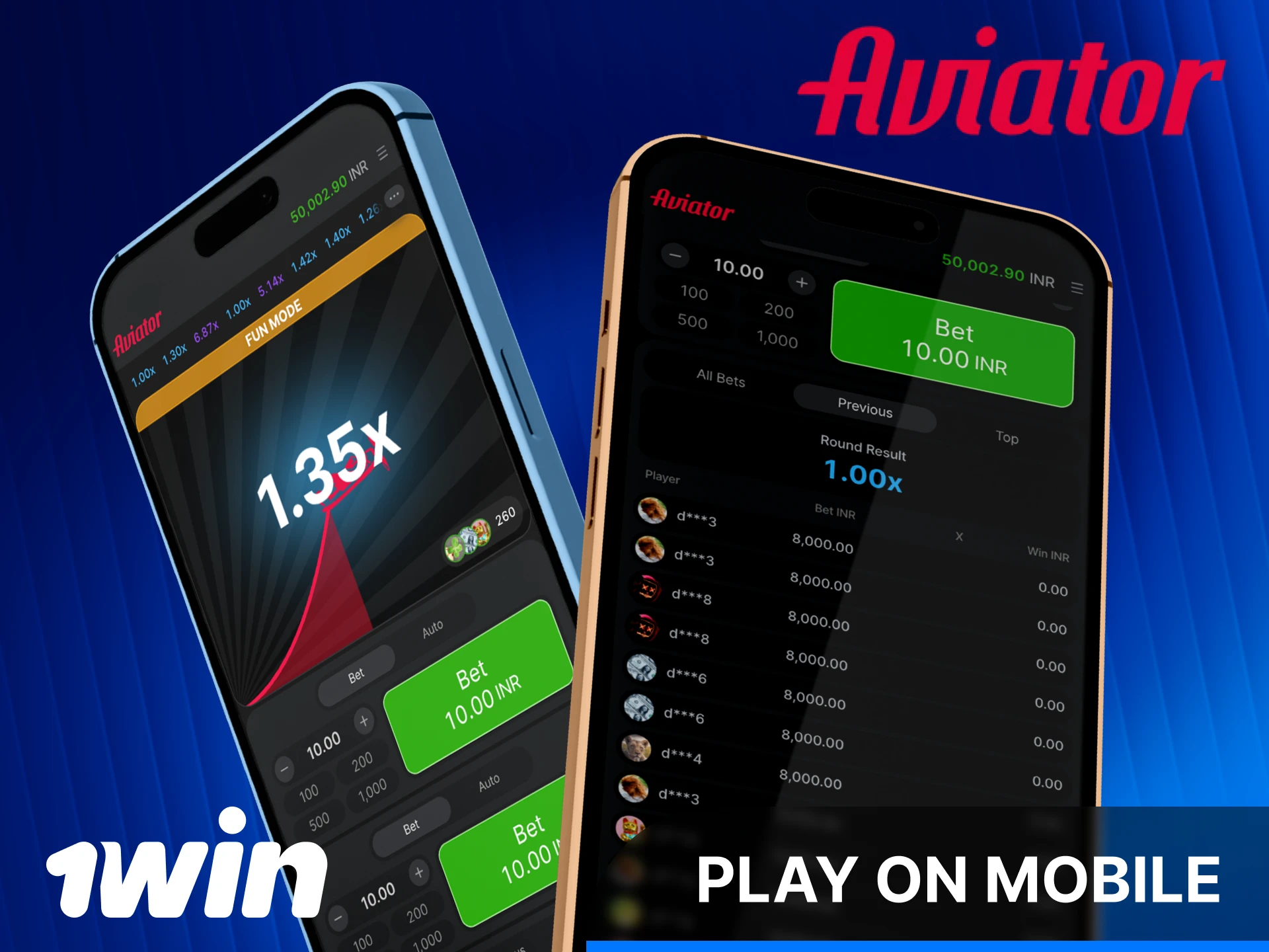 Play the Aviator game on the mobile 1win India app today.