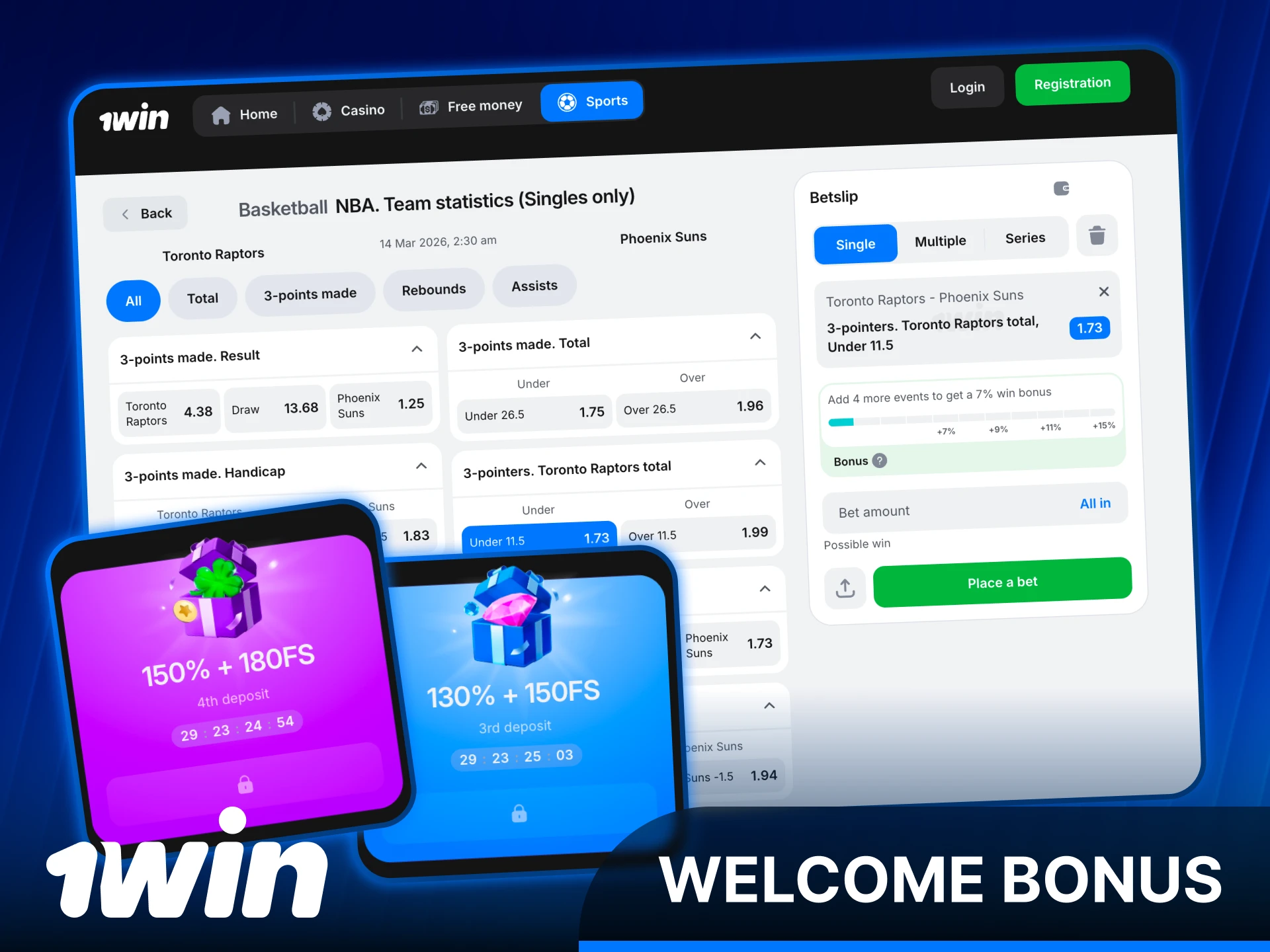 Claim a sports welcome bonus for basketball betting at 1win India.