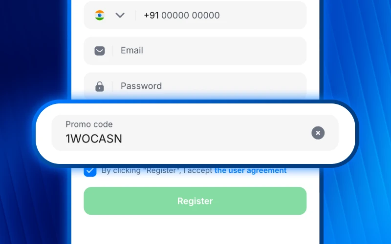 Use the exclusive bonus code to play at 1win India.