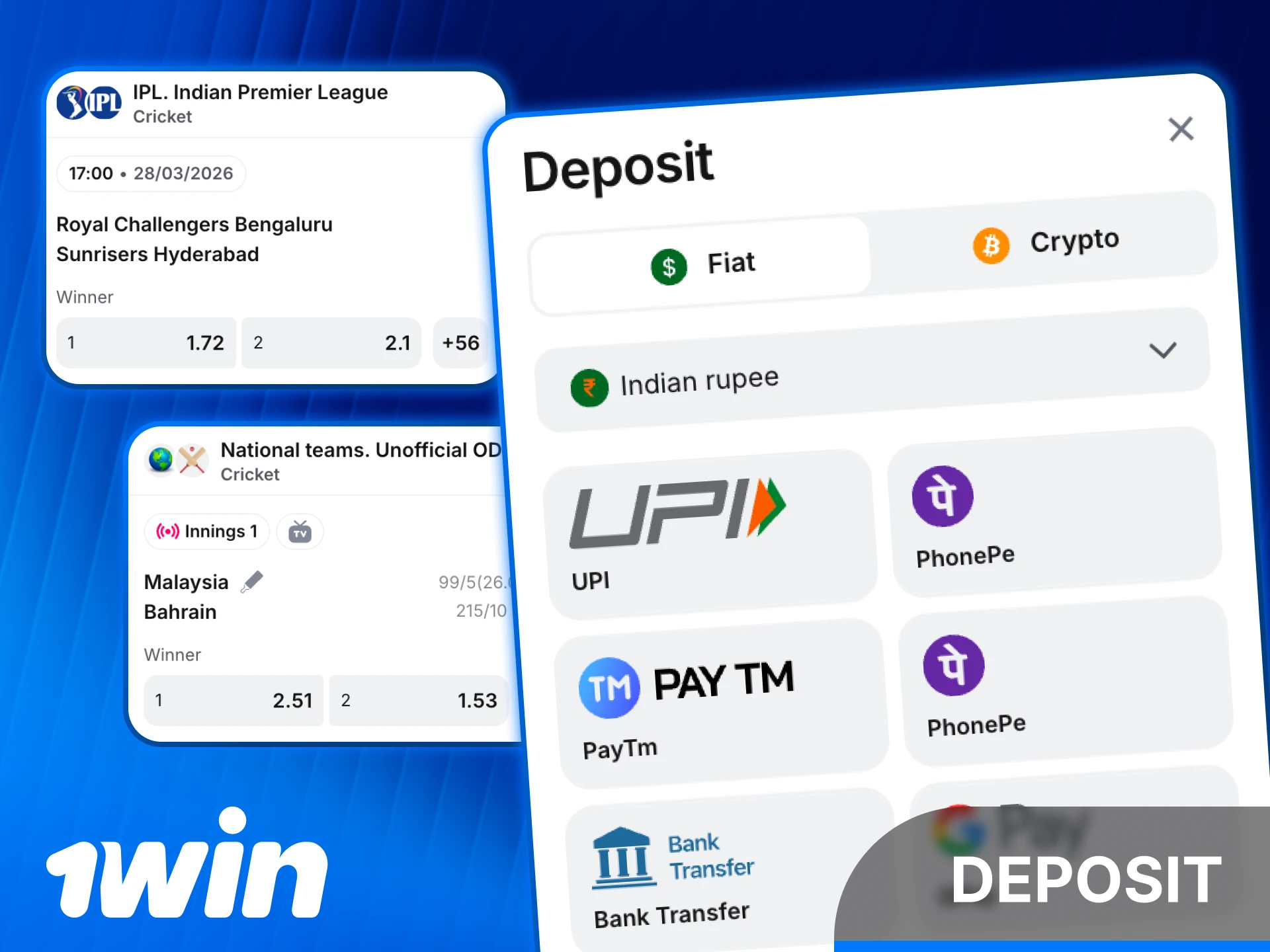 Learn how to make a quick deposit for 1win cricket.