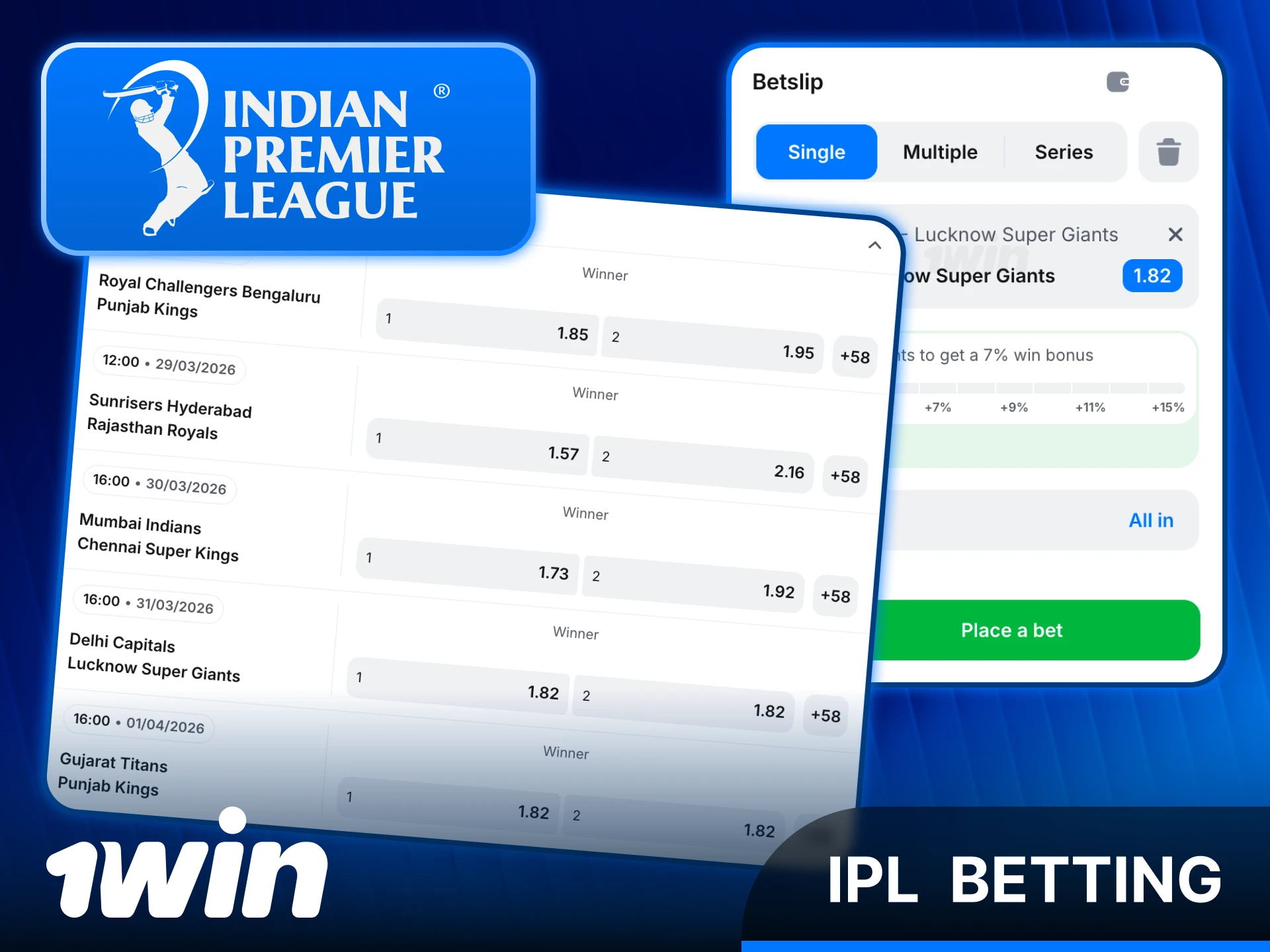 Place your IPL bets at 1win India for the new season.