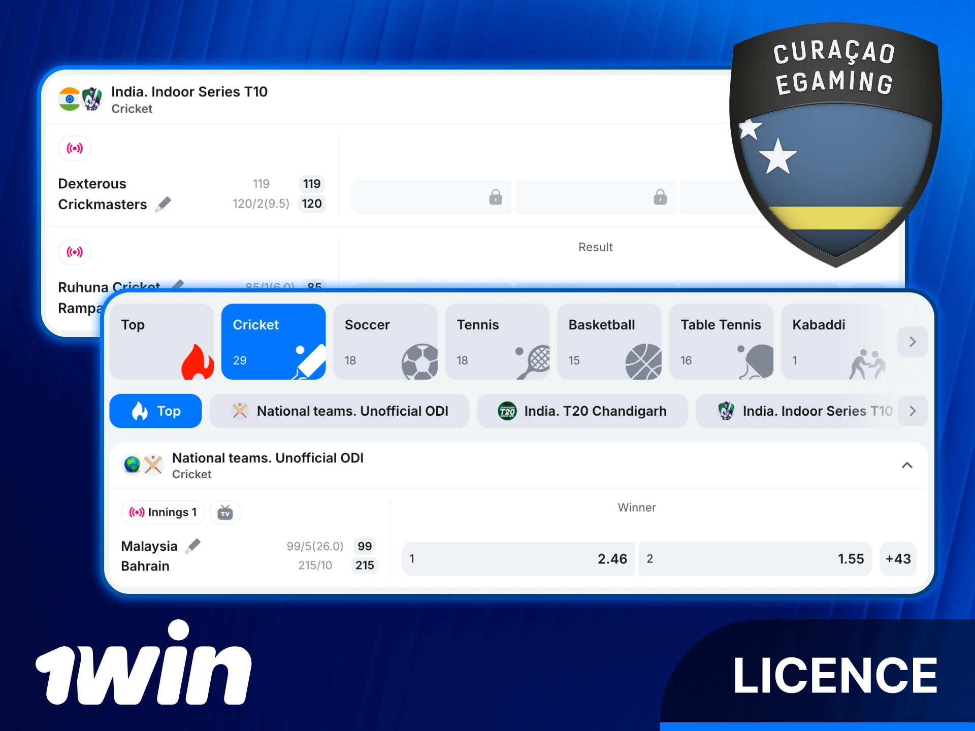 Verify the official 1win cricket betting licence for Indian players.