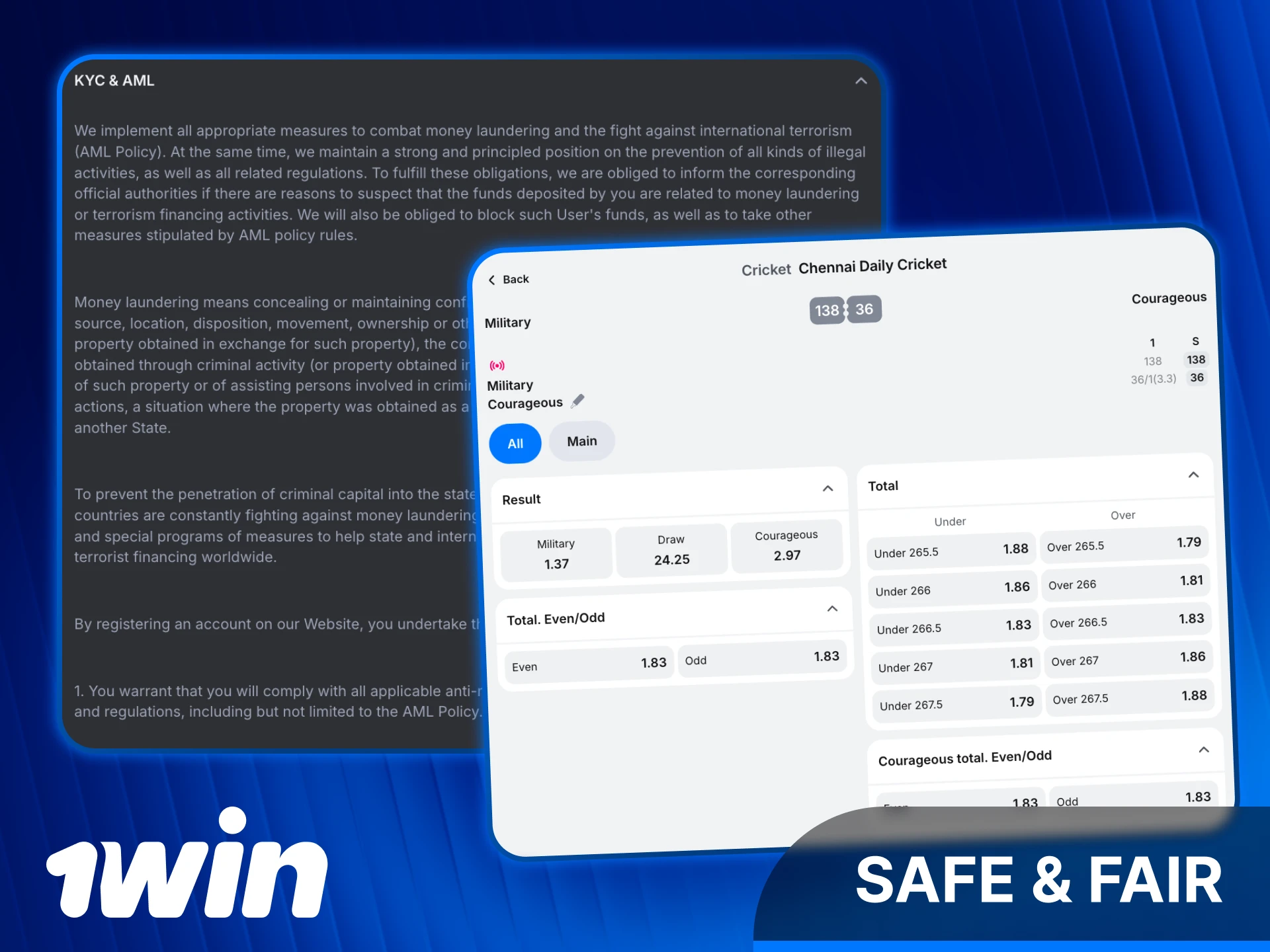 Ensure your cricket bets are safe and fair at 1win India.