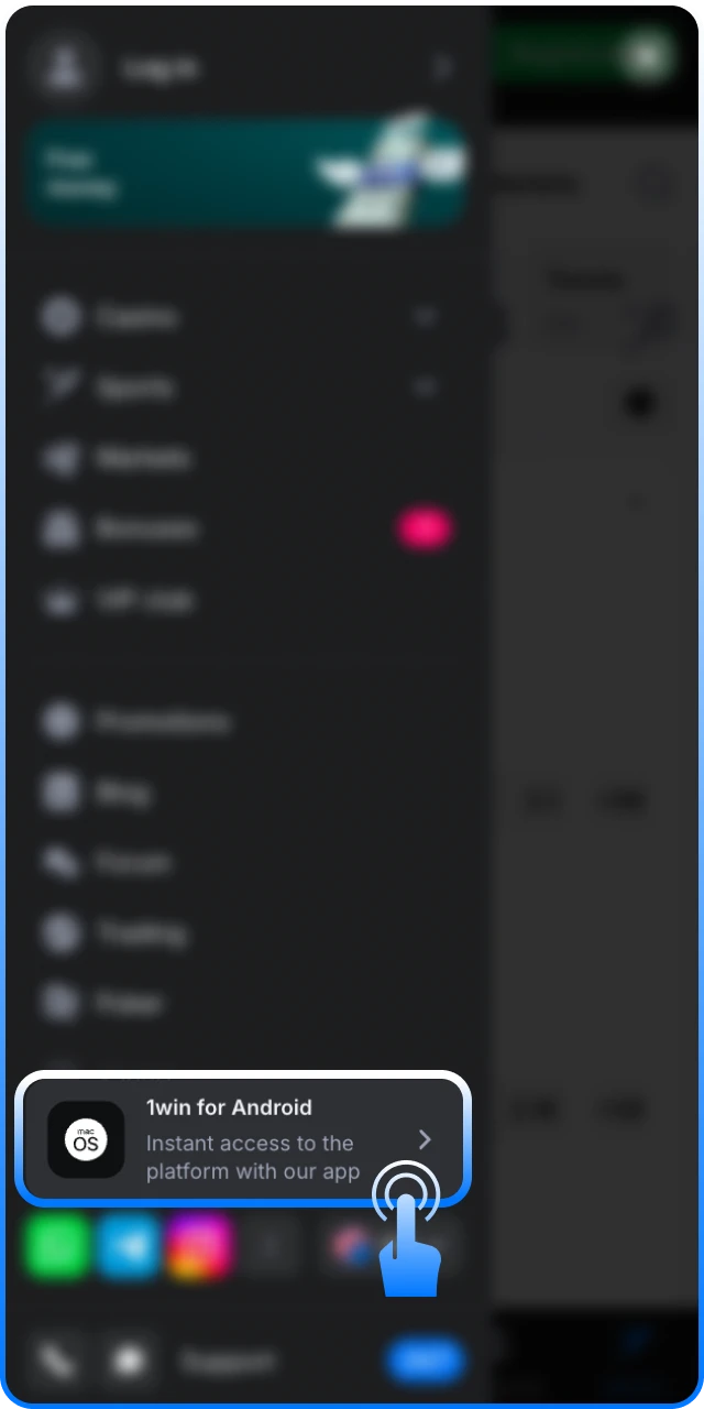 Download the 1Win cricket APK file to your mobile.