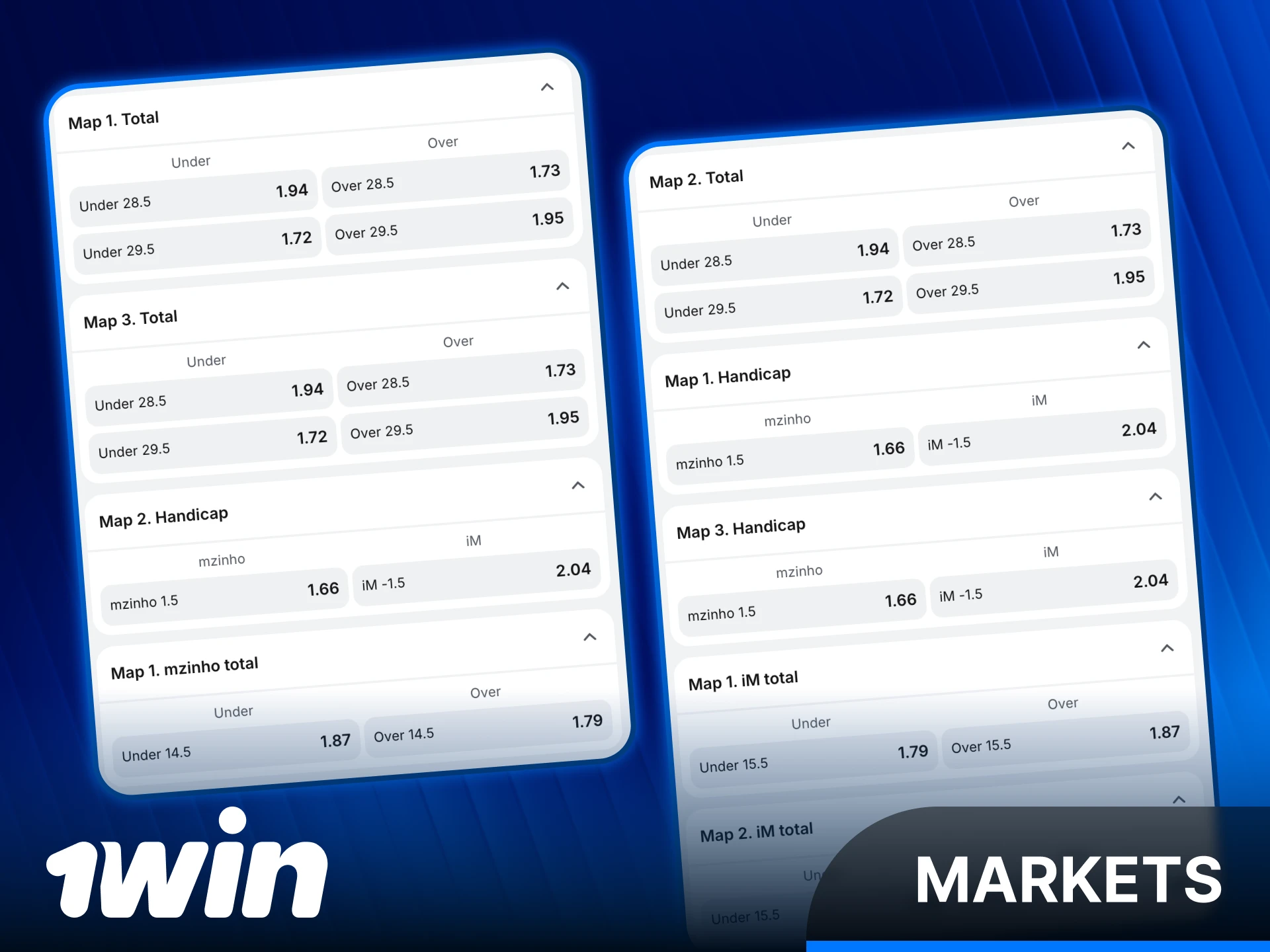 Explore a variety of CS2 betting markets available at 1win.
