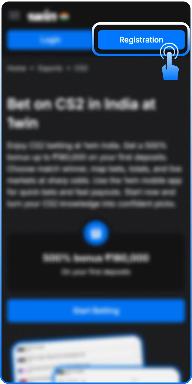 Click the sign up button to join 1win CS2.