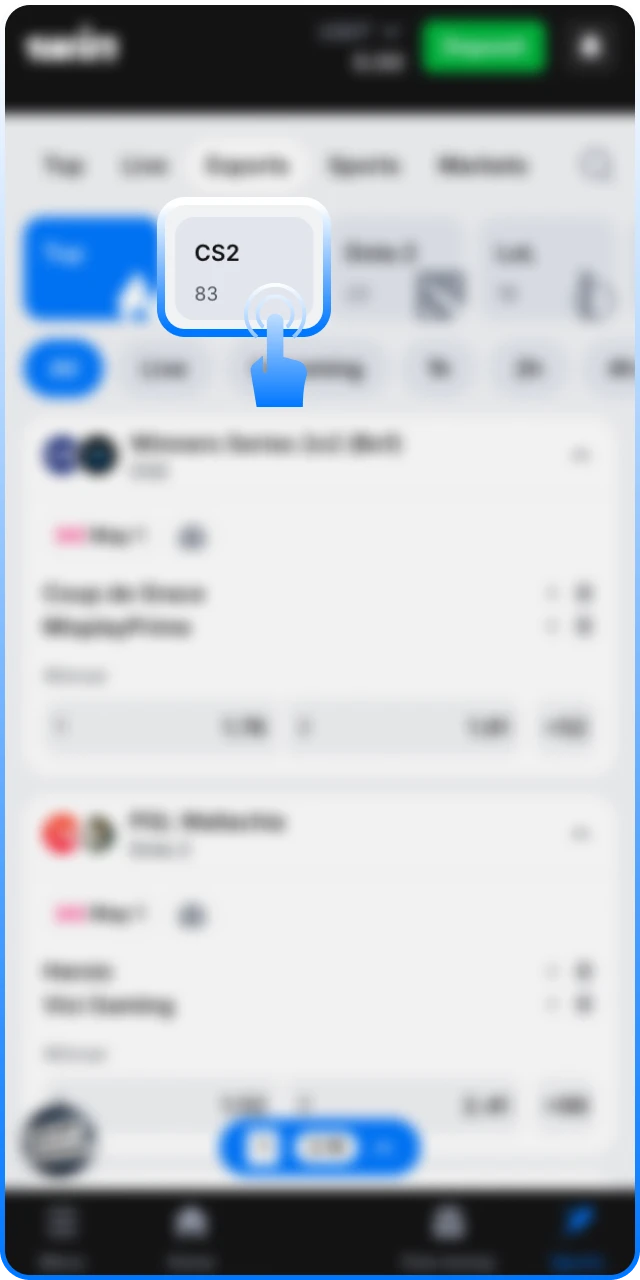 Select active Counter-Strike 2 events on the 1win platform.