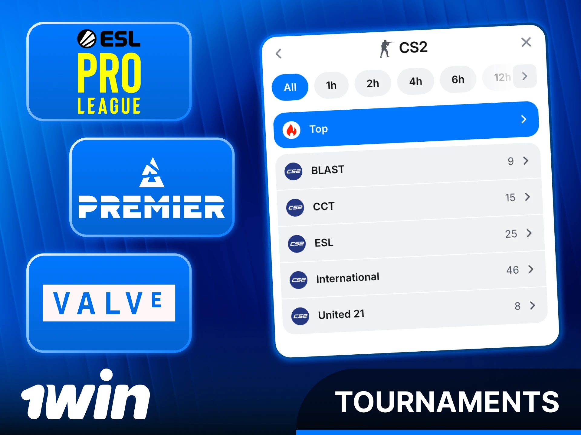 Follow the most prestigious CS2 tournaments and bet via 1win.