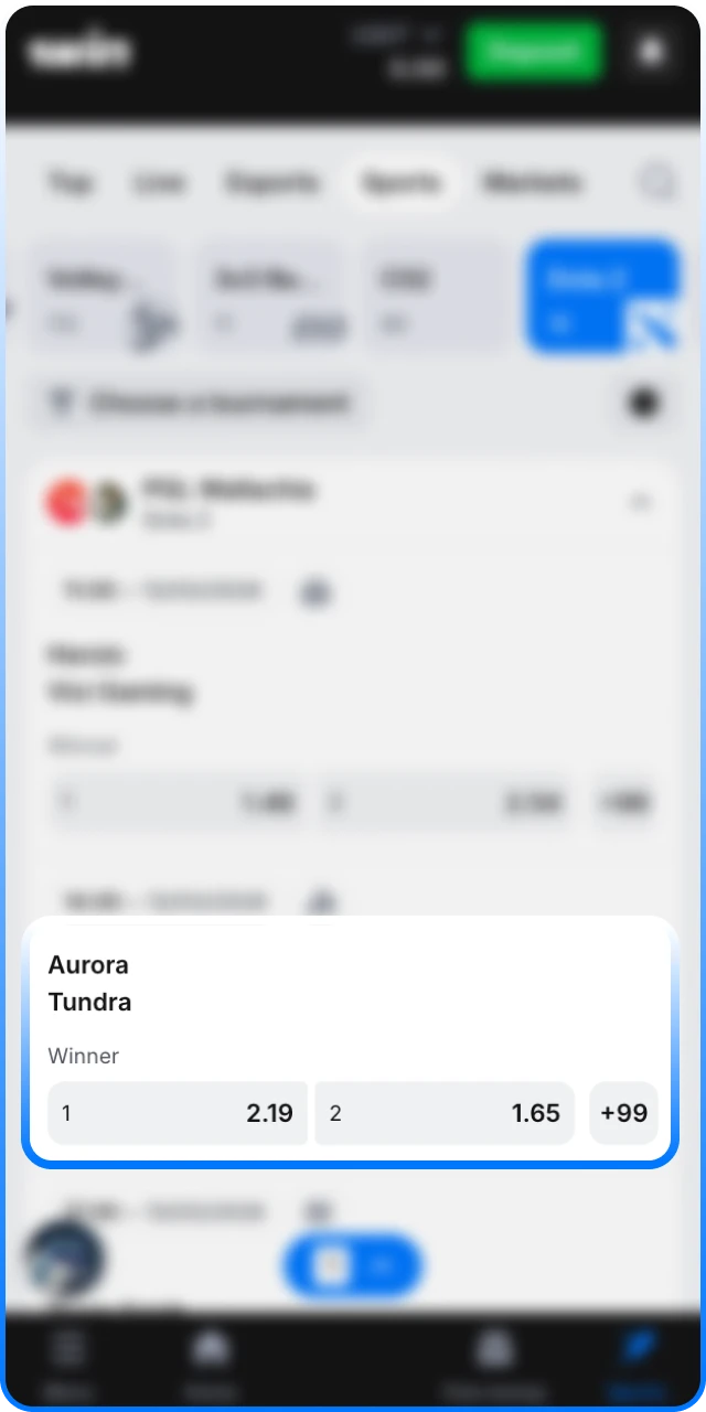 Pick a specific Dota 2 market to bet on 1win.