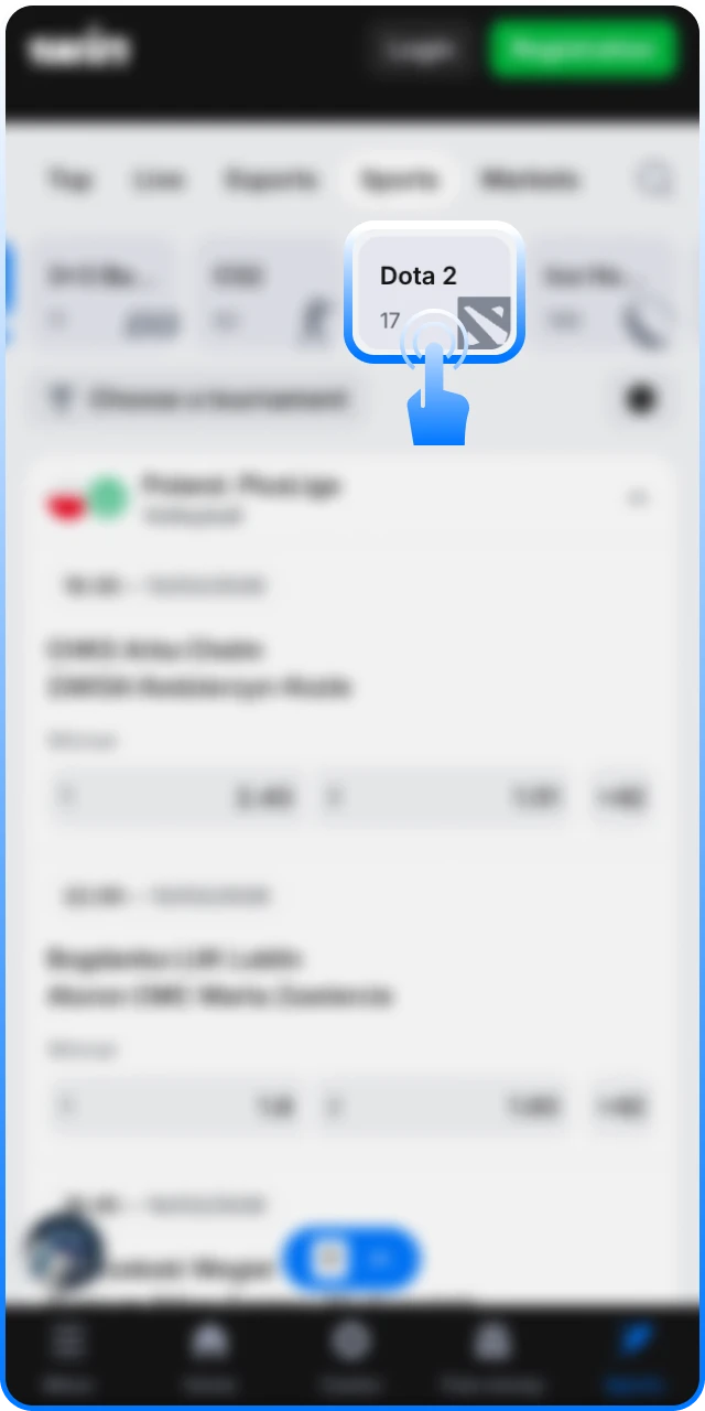 Select active Dota 2 events on the official 1win platform.