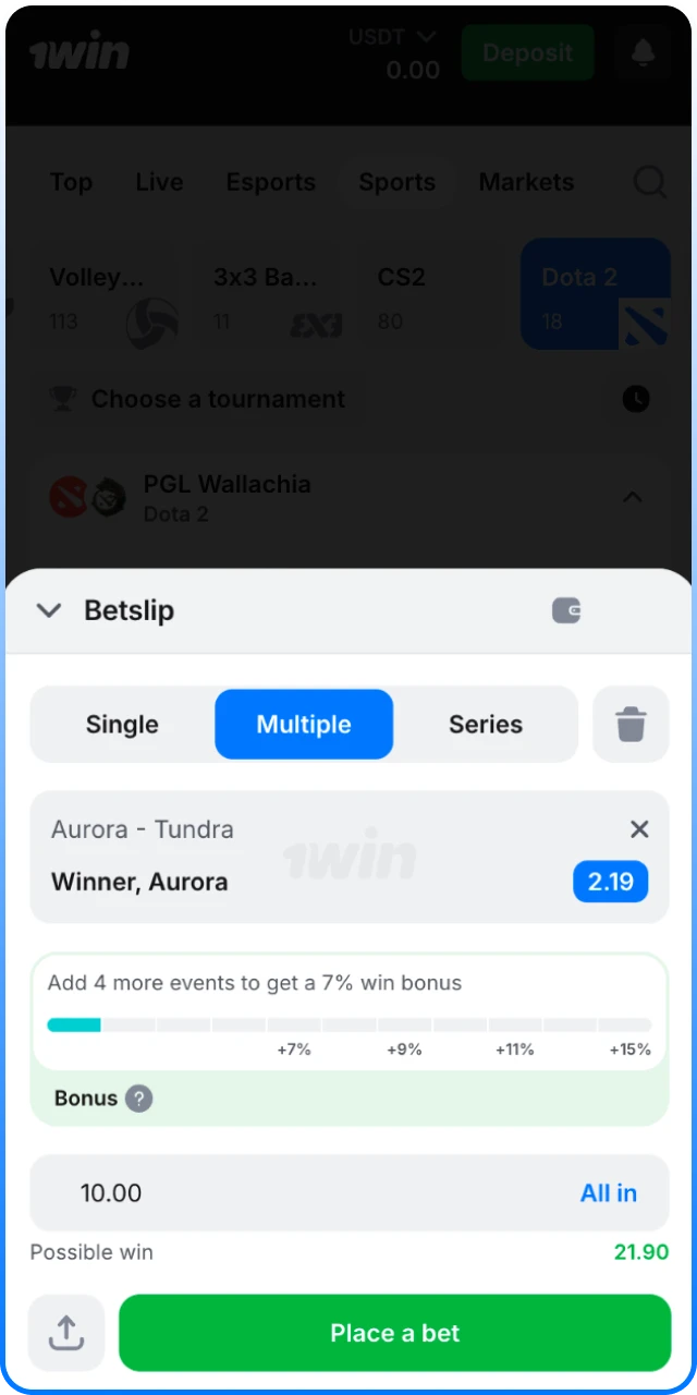 Confirm your first Dota 2 bet and win at 1win.