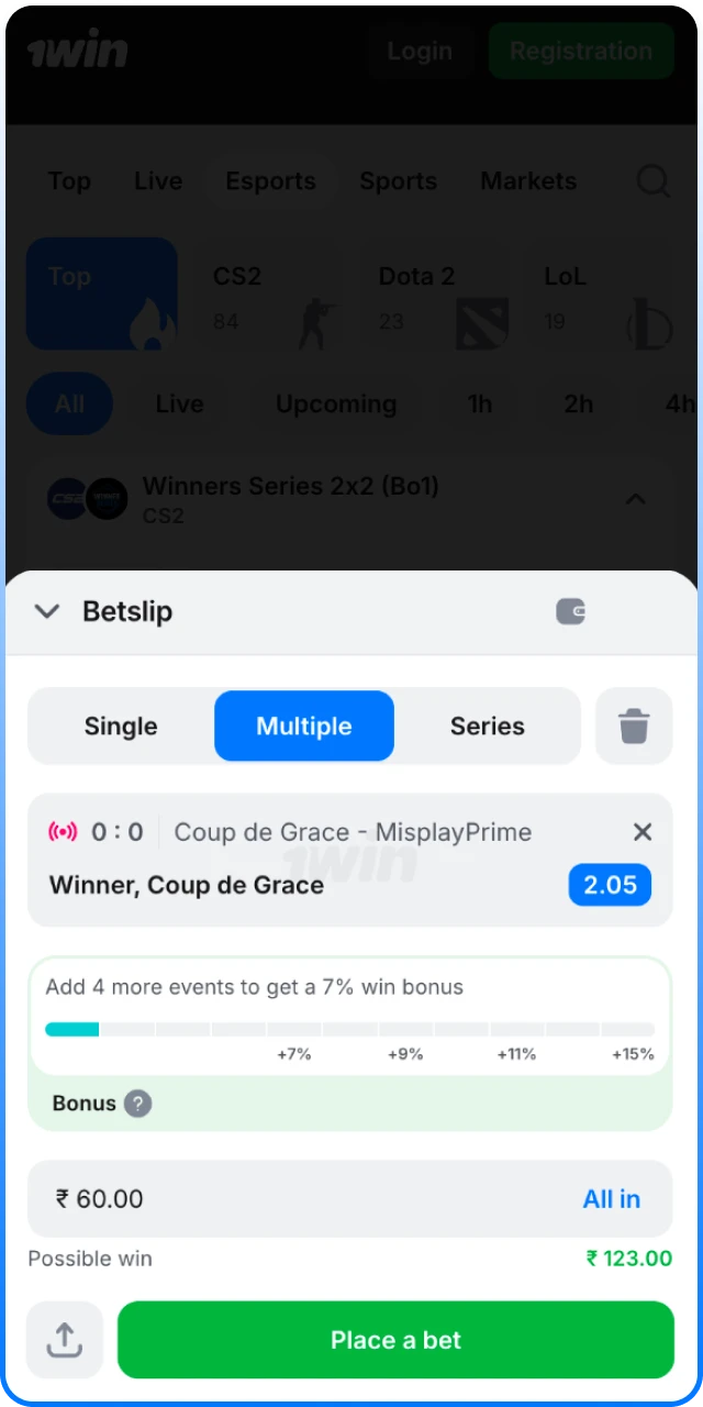Place your first bet and win on 1win Esports events.