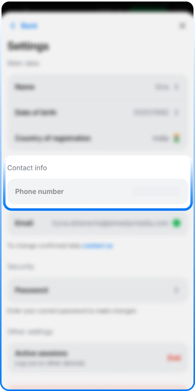 Verify your account details to secure your 1win Esports profile.
