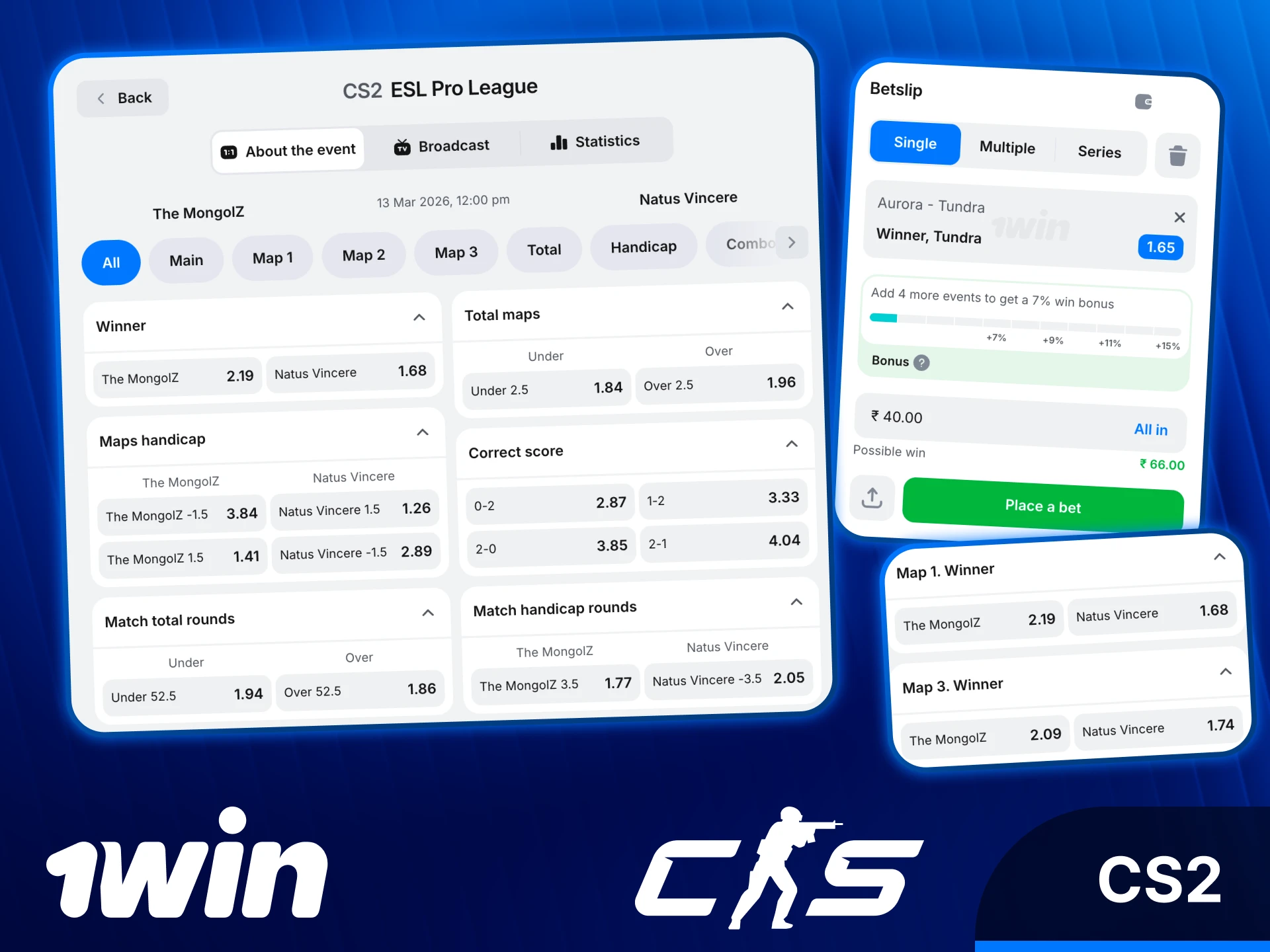 Find the best value for CS2 matches on the 1win platform.