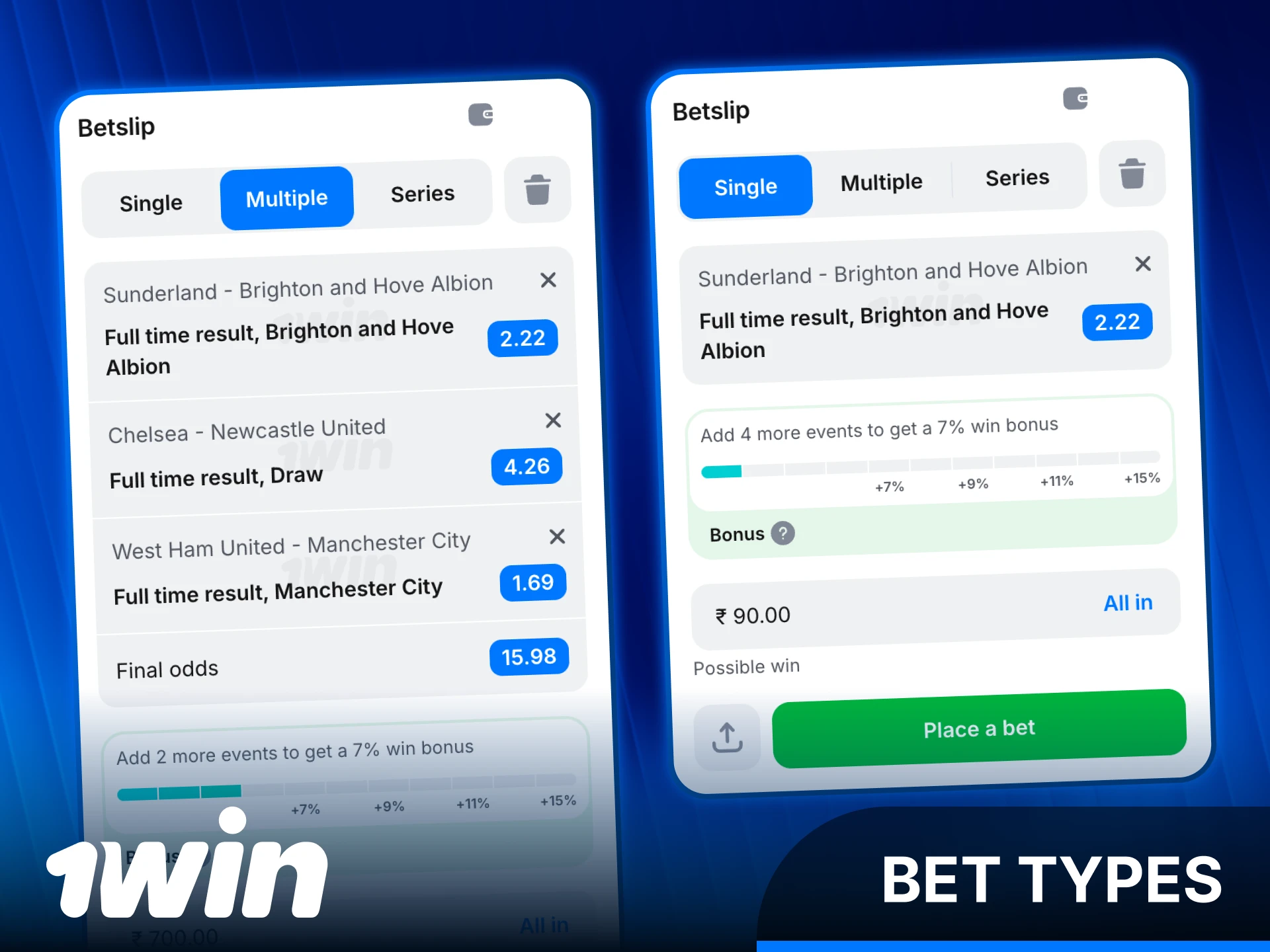 Explore diverse Football bet types available on the 1win platform.