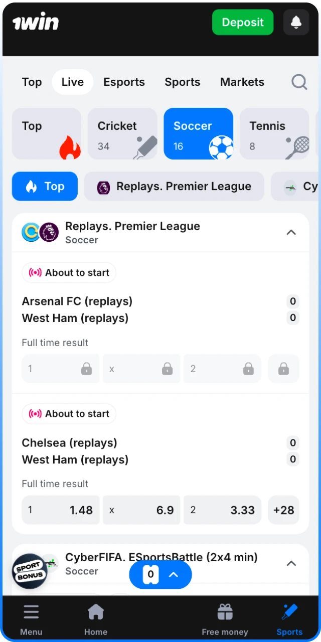 Try live Football betting for real-time action at 1win.
