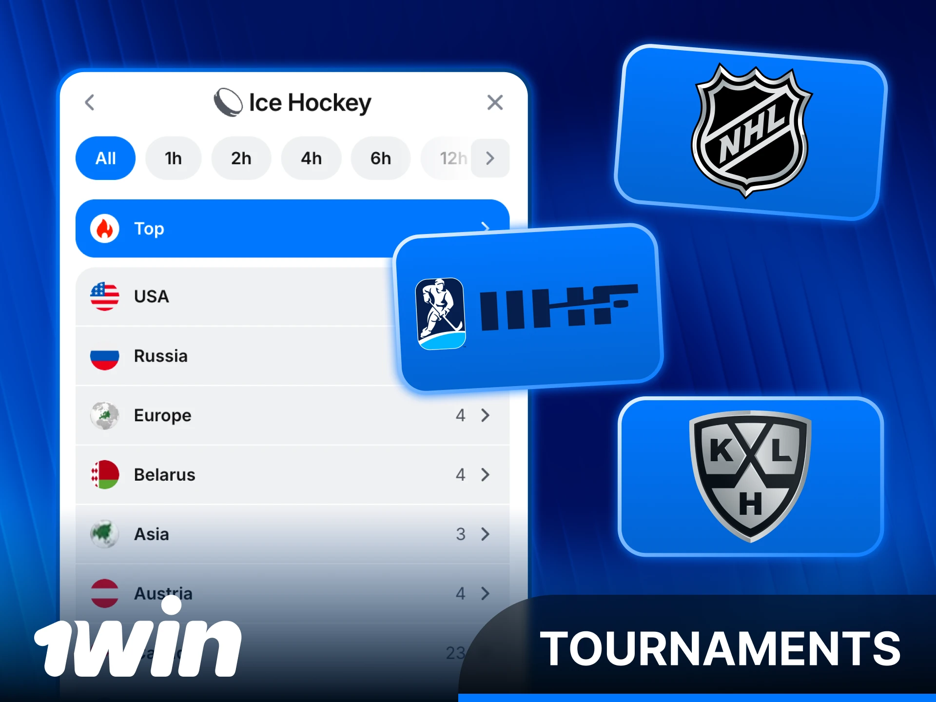 Explore top Ice Hockey leagues and tournaments available at 1win.