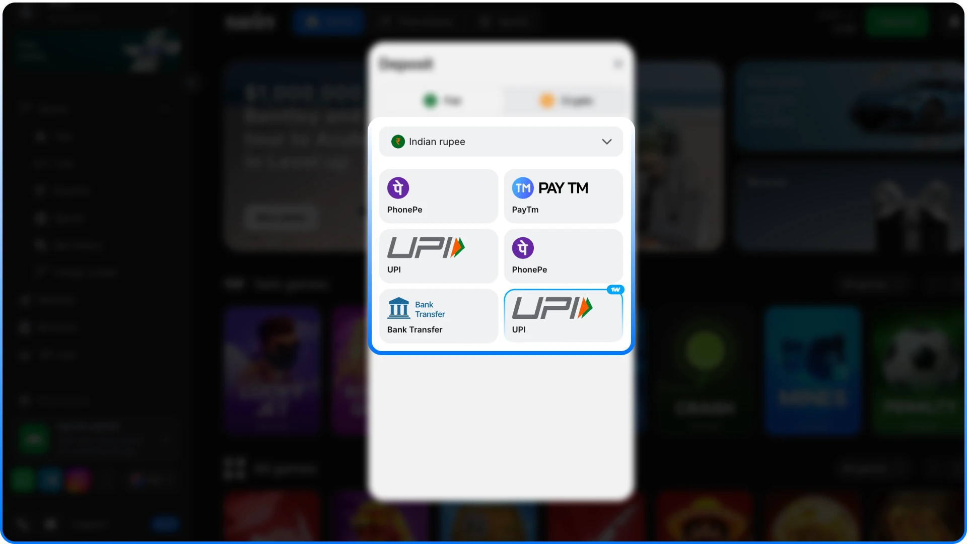 Deposit in INR to play 1win Ice Hockey betting markets.