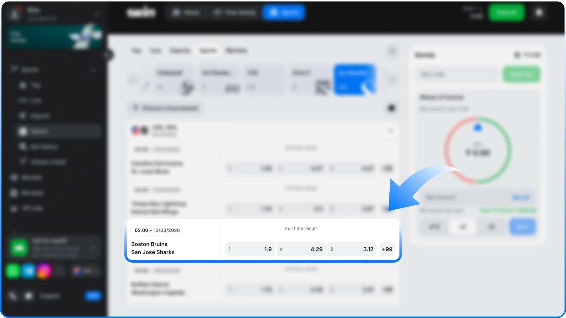 Add your favorite Ice Hockey market to the 1win slip.