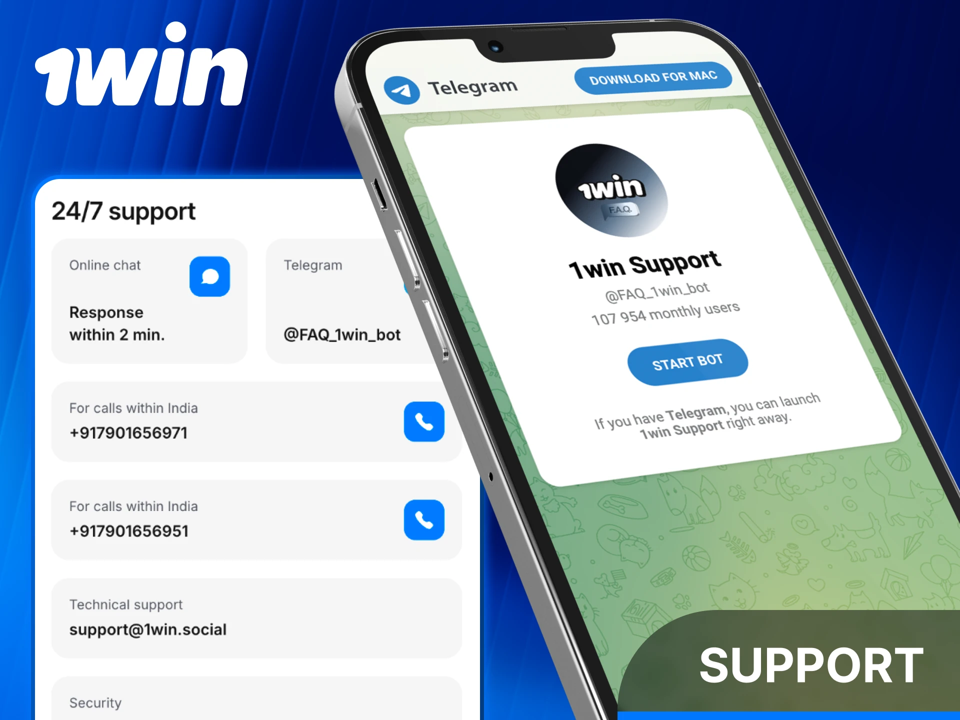 Contact the 1Win App live chat support for help in India.