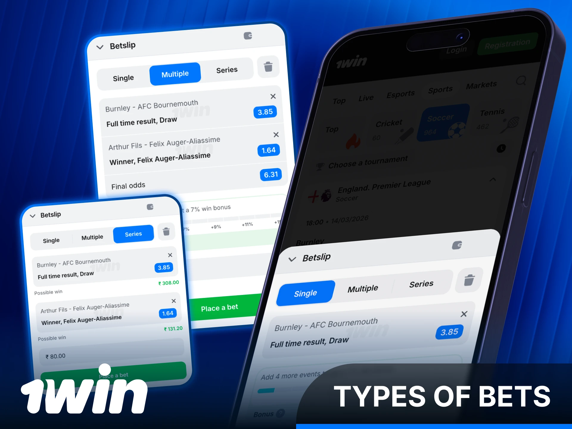Explore all types of bets available in the 1Win App.