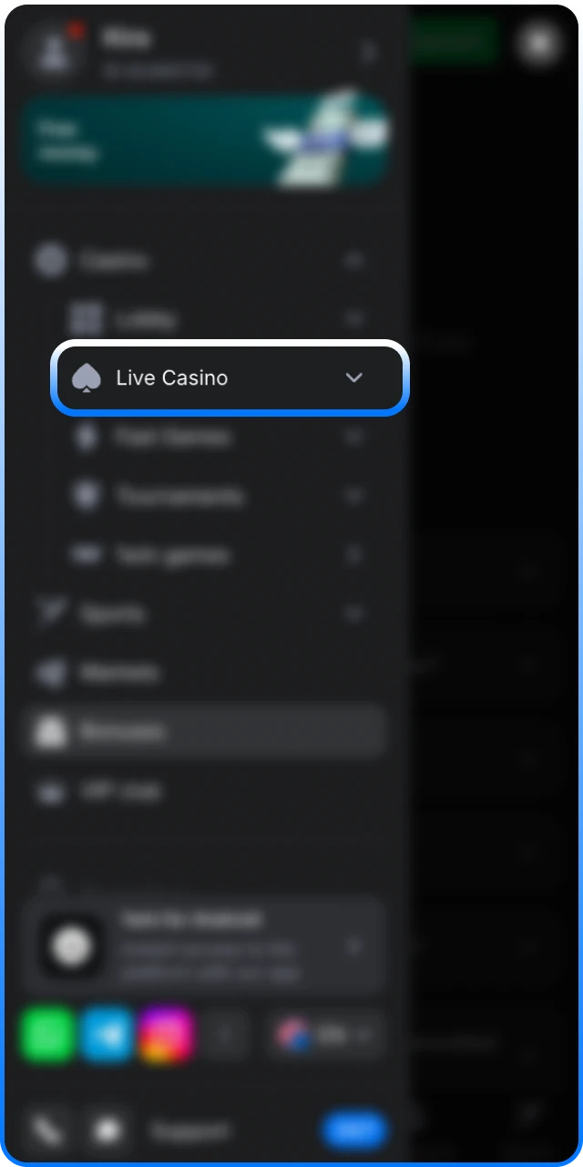 Enter the official 1win Live Casino section to find tables.