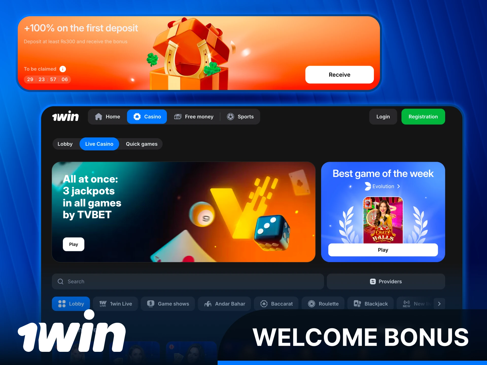 Claim a generous 1win welcome bonus to play Live Casino.