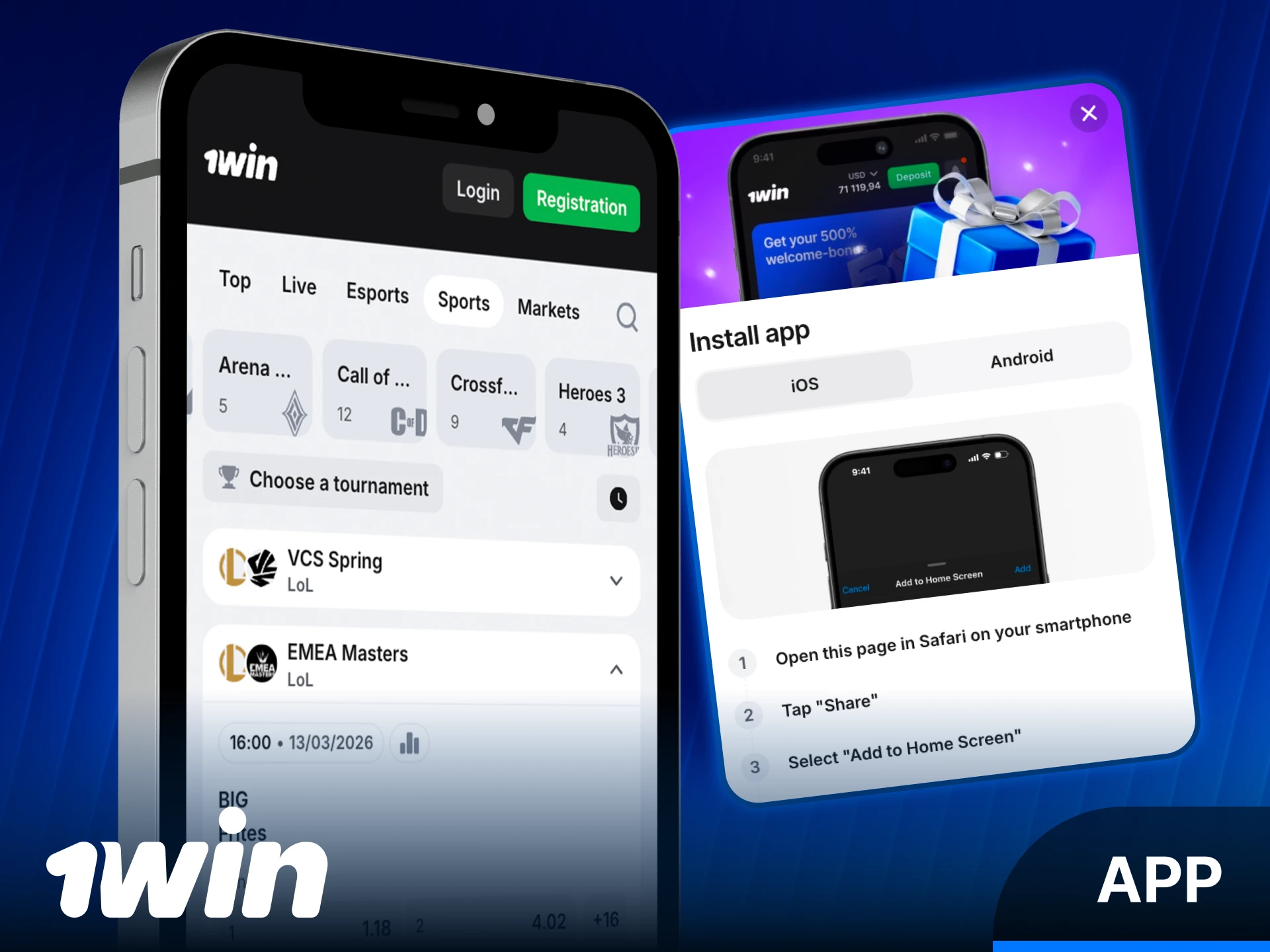 Download the 1win App to bet on League of Legends matches.