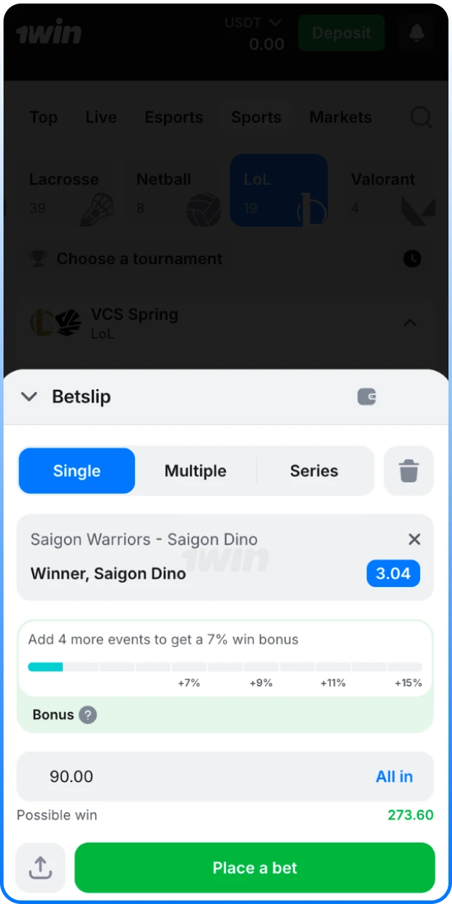 Place your first League of Legends bet and win at 1win.
