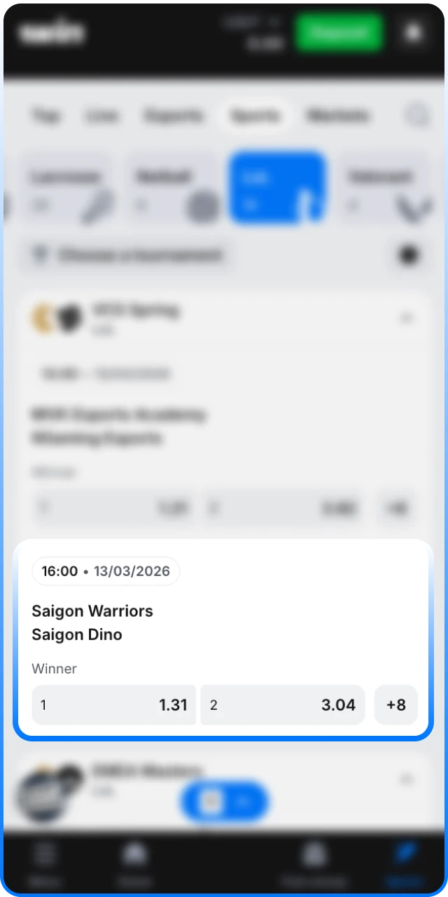 Find active League of Legends markets on the official 1win platform.