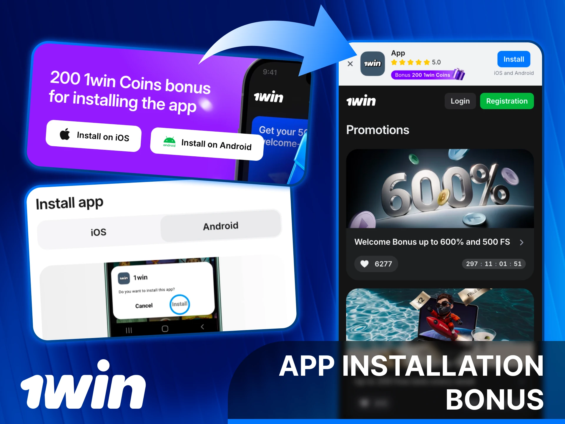 Get a special bonus for the 1win India app installation.