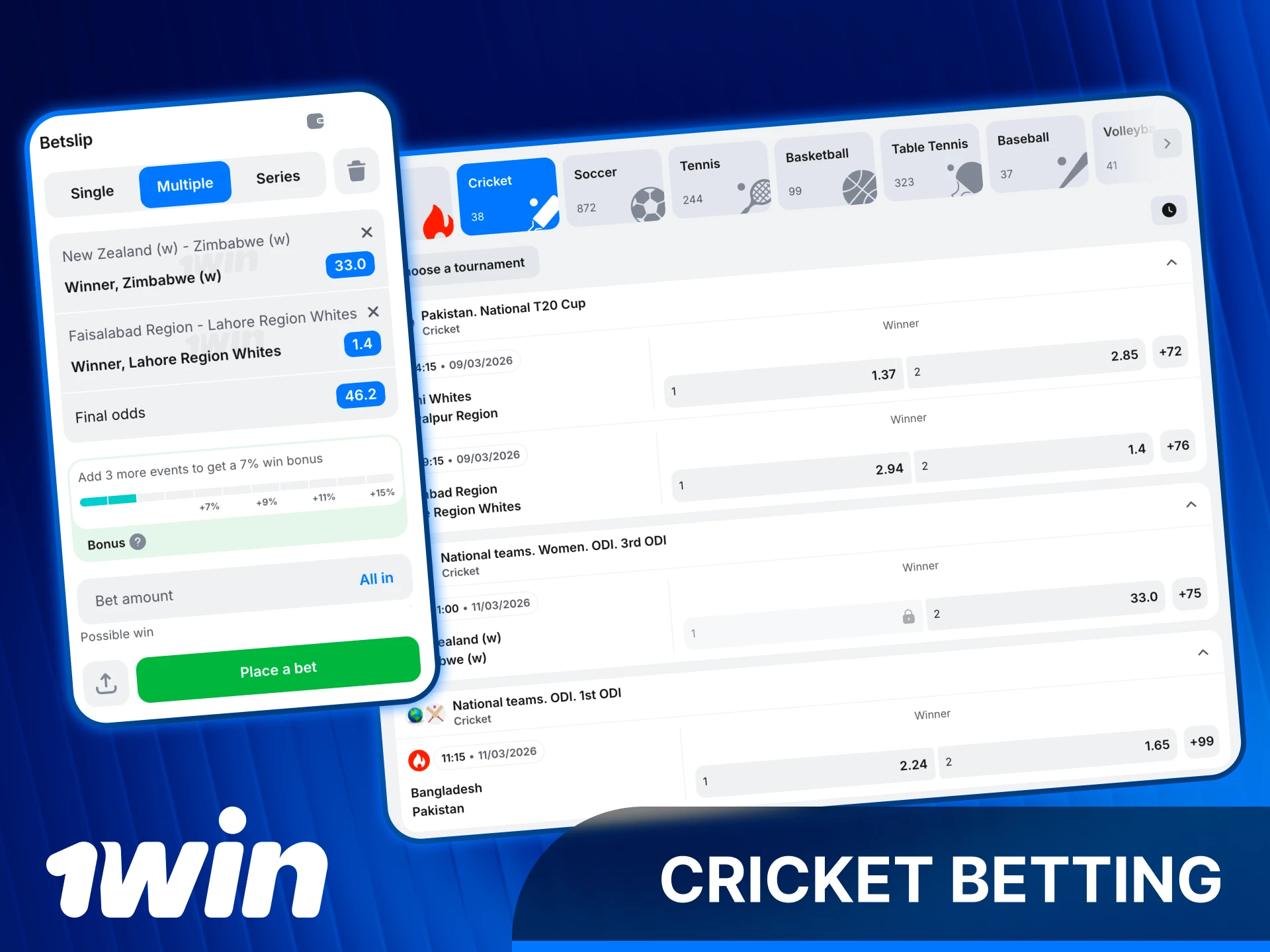 Place your cricket bets online at the 1win India platform.