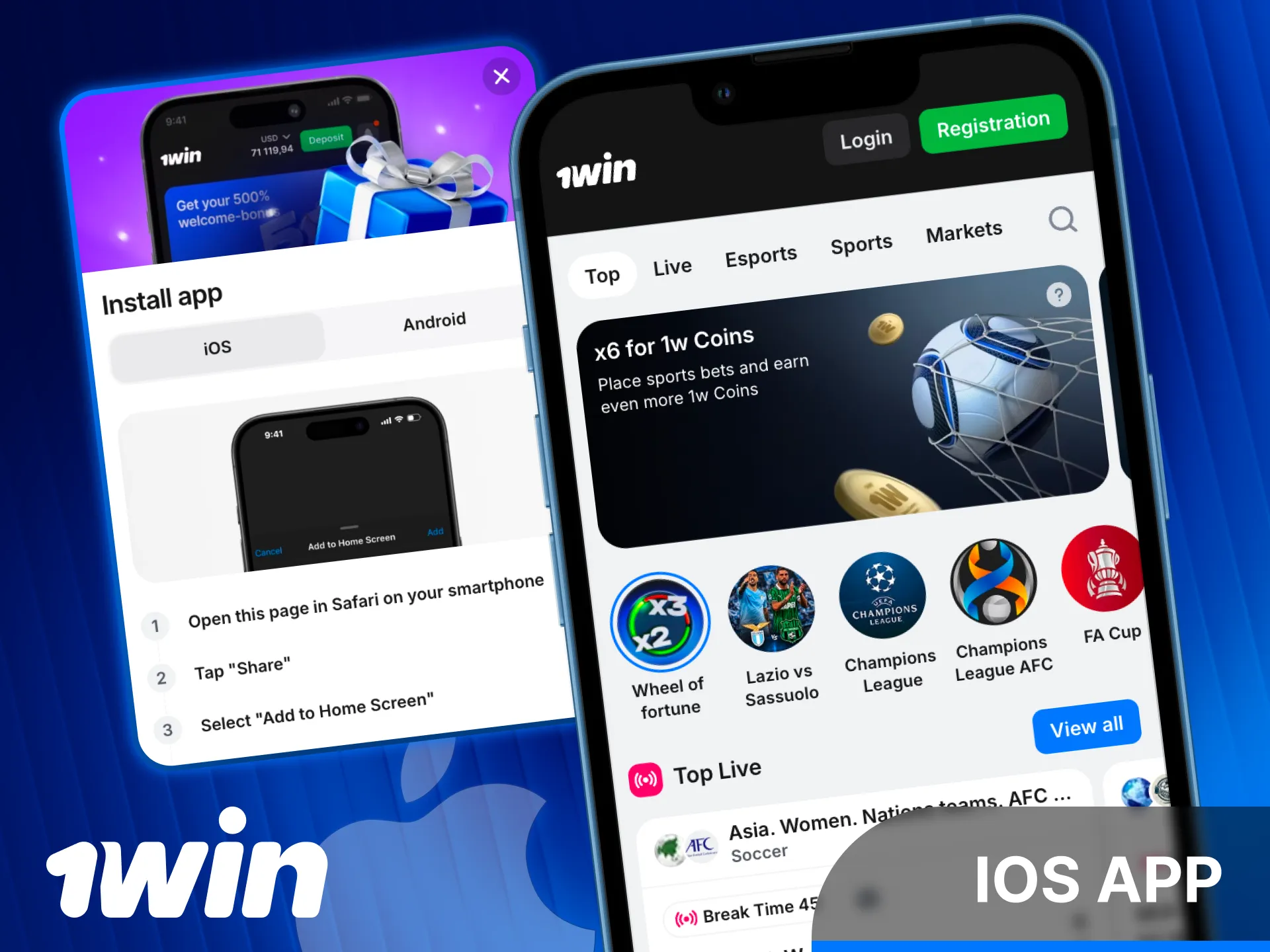 Download the 1win India app for iOS and start betting.