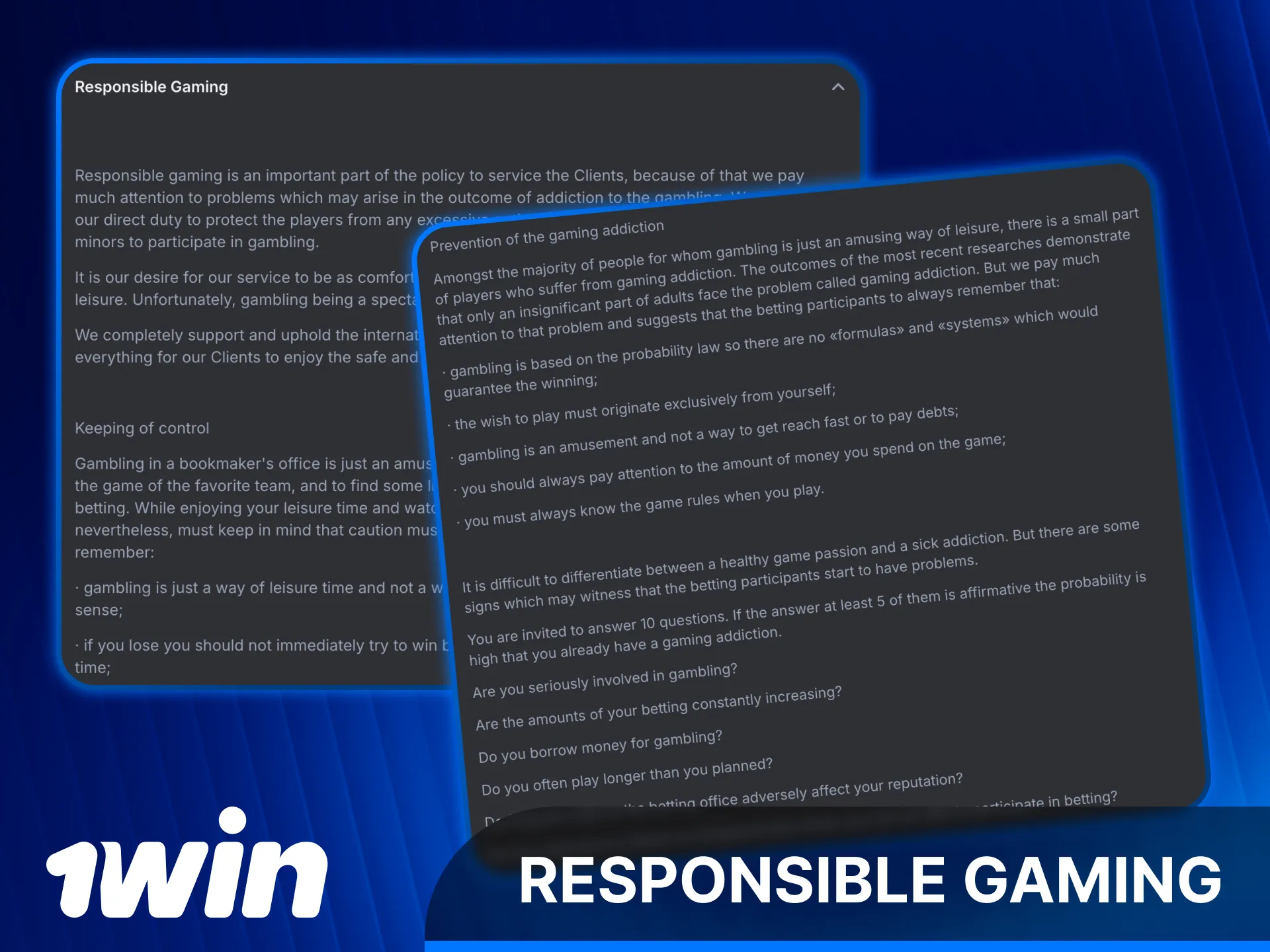 Practice responsible gaming while playing at 1win India.