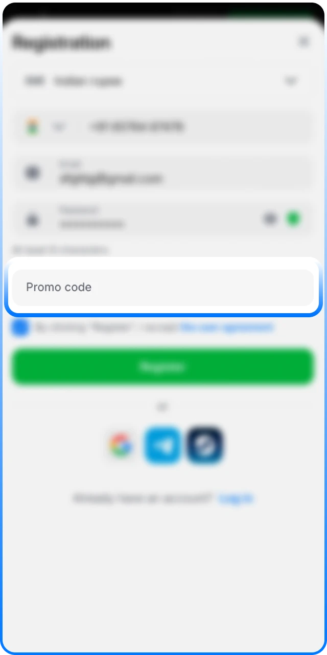 Apply a valid registration promo code at 1Win India.