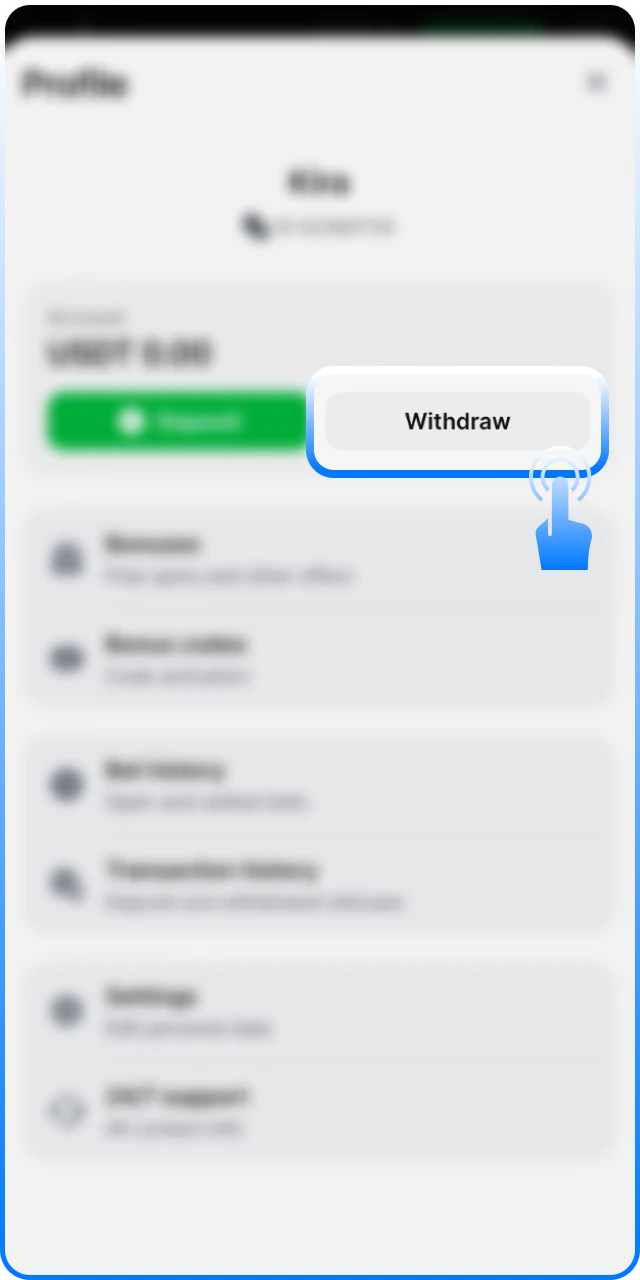 Open the 1win India cashier to start your withdrawal.