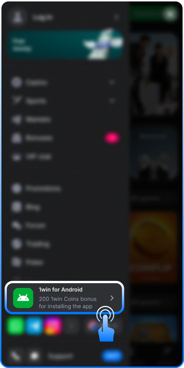 Download and install the 1win App to use promo codes.