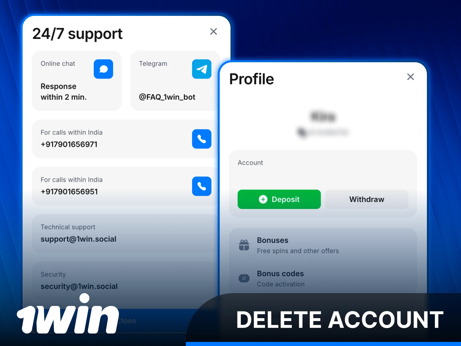 Find instructions on how to delete your 1win Registration account.