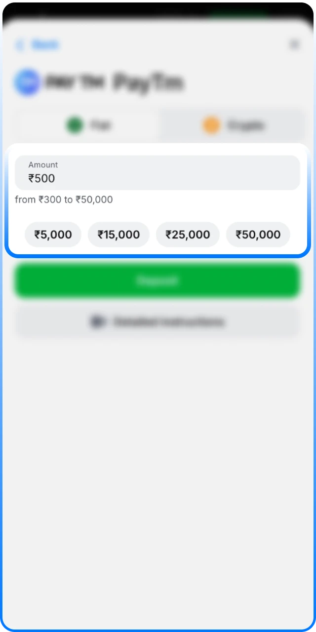 Fill out the 1win Registration deposit form with your details.