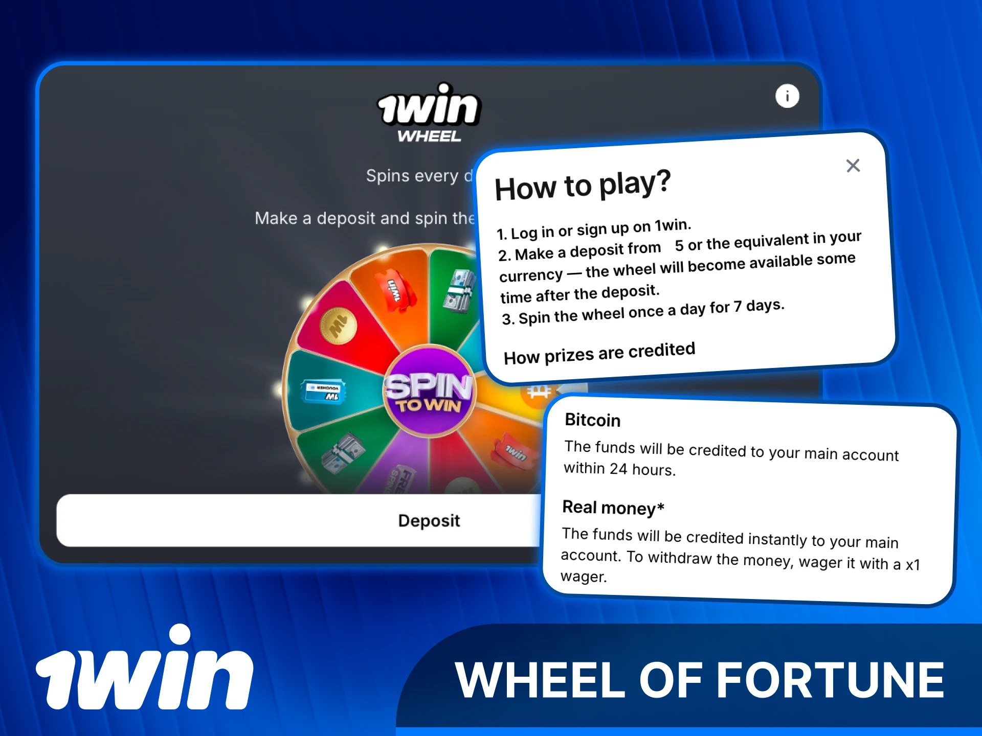 Spin the 1win Registration wheel of fortune for daily prizes.