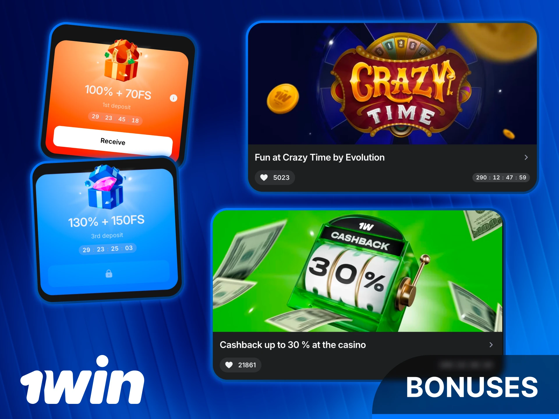 Claim exclusive 1win Slots bonuses to increase your spinning time.