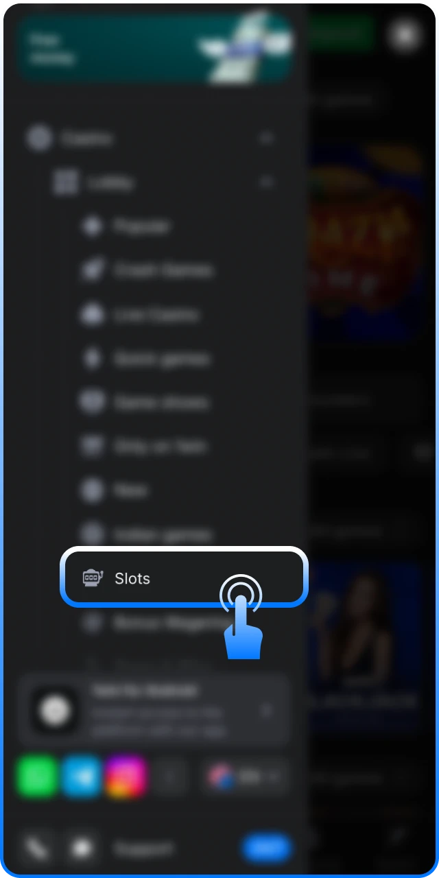 Open the dedicated 1win Slots section in the casino lobby.
